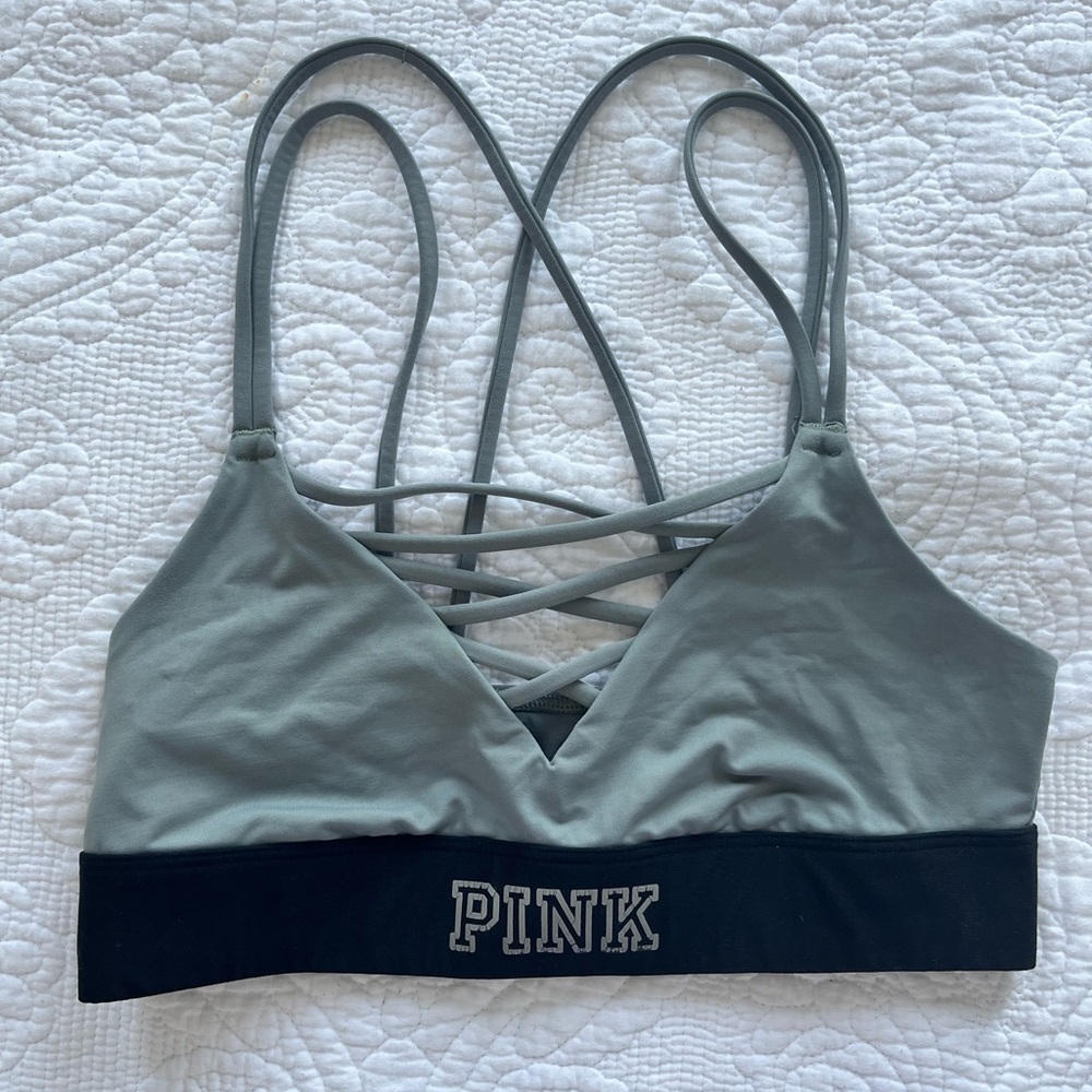 PINK Victoria's Secret Gray Sports Bra Seamless Racerback